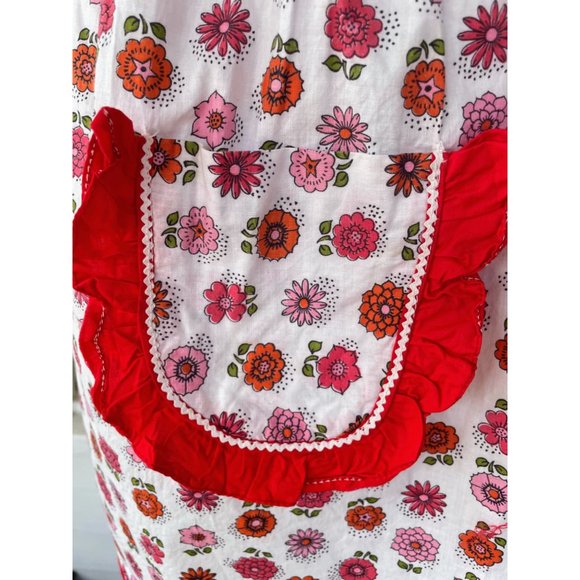 Vintage Cotton Red Flower Half Apron Retro - Picture 2 of 6
